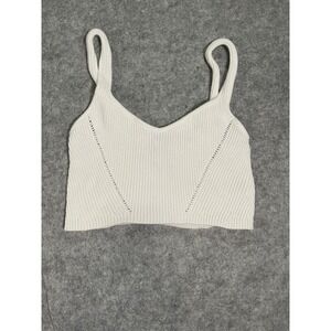 Cotton On Womens Rib Knit Cropped Tank Top Cream V-Neck Pointelle Size‎ L